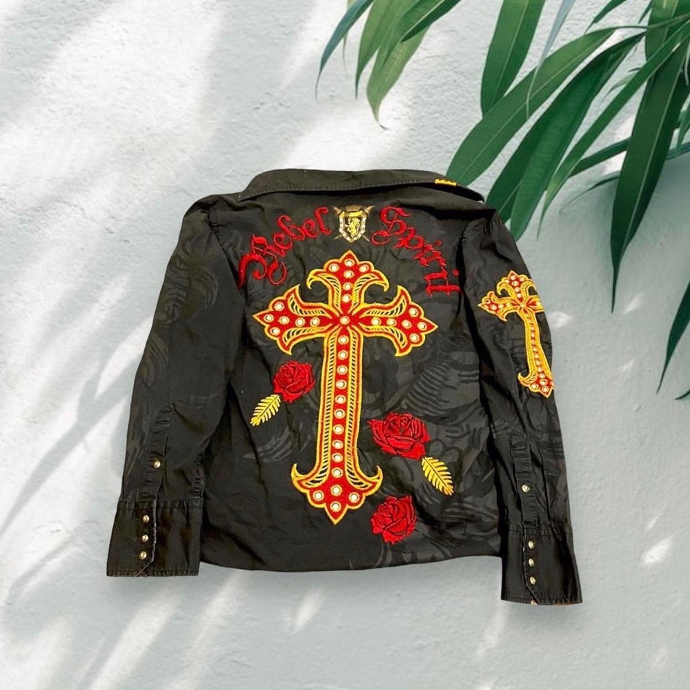 Vtg Y2K Handmade Embroidered Unisex Shirt